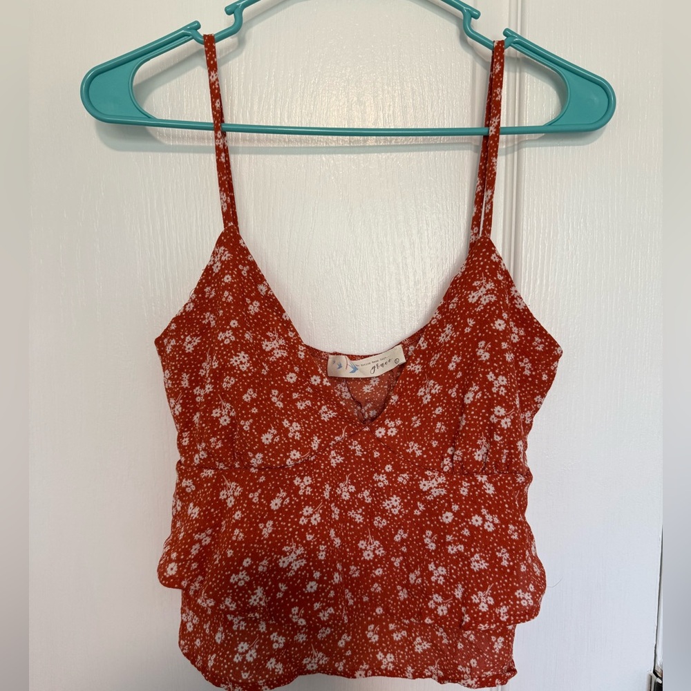 RED AND WHITE FLOWERED CROP TOP